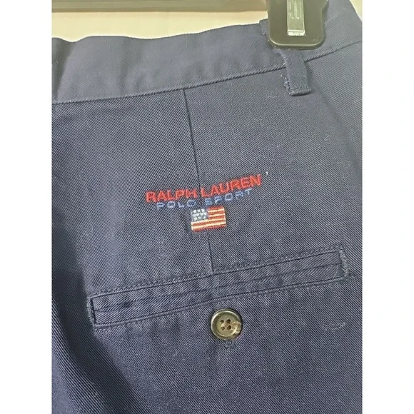 VTG Ralph Lauren Polo Sport Women's Chino Shorts 8 Pleated Front High Waist Navy - Picture 5 of 8
